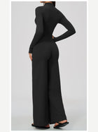 Women's Zipper Long Sleeve Wide Leg Jumpsuit