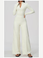 Women's Zipper Long Sleeve Wide Leg Jumpsuit