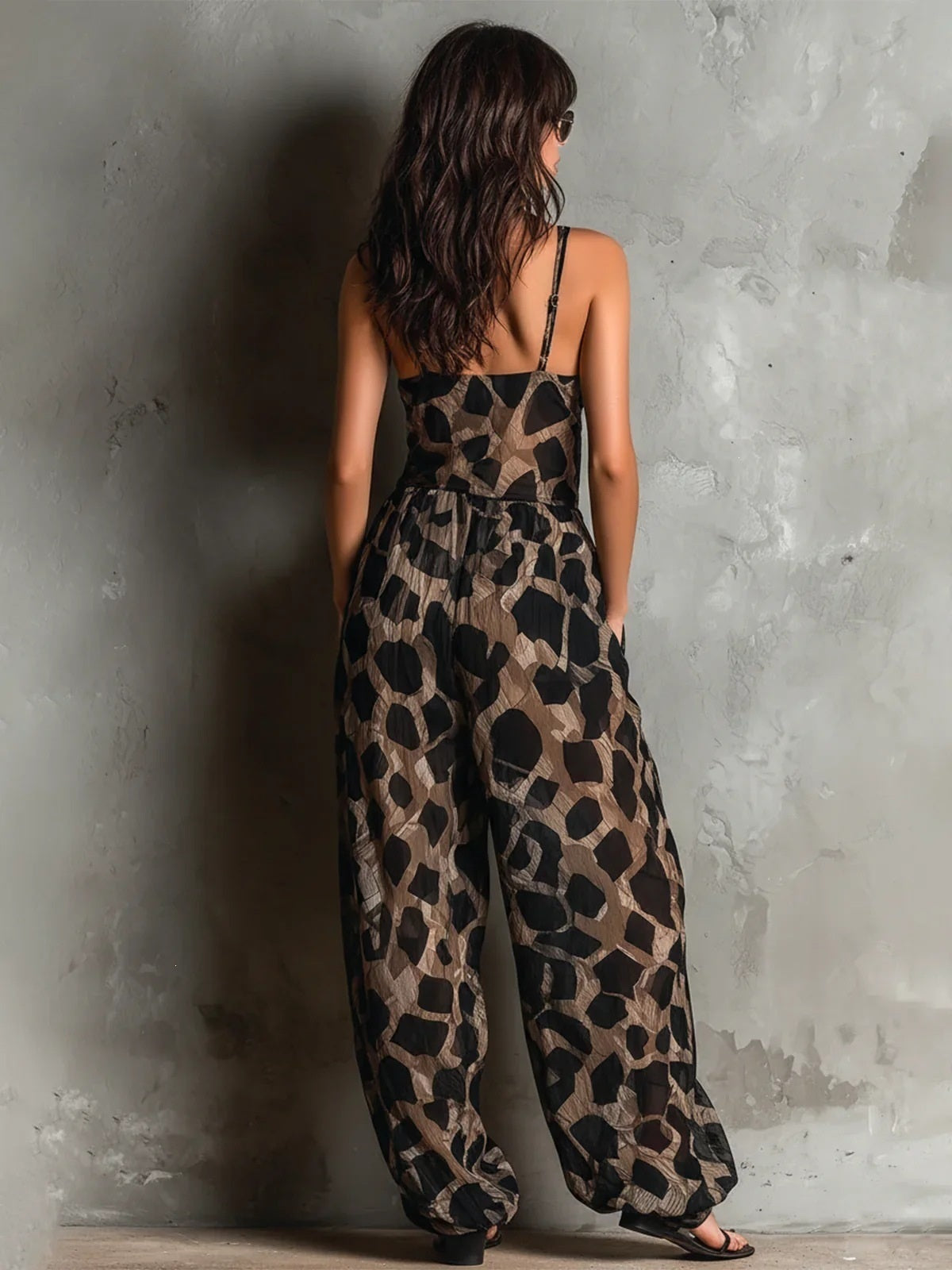 Leopard Print Deep V-Neck Twist Front Wide Leg Jumpsuit
