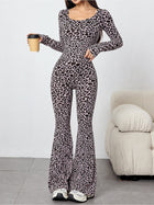 Women's Leopard Print Scoop Neck Flared Jumpsuit