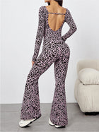Women's Leopard Print Scoop Neck Flared Jumpsuit