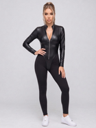Faux Leather Panel Zip-Front Jumpsuit