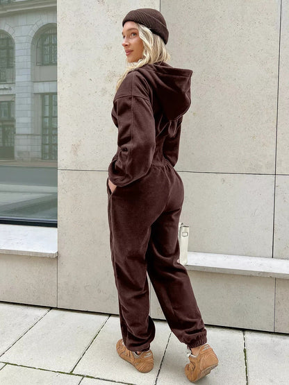 Hooded Zip-Front Corset Waist Jumpsuit