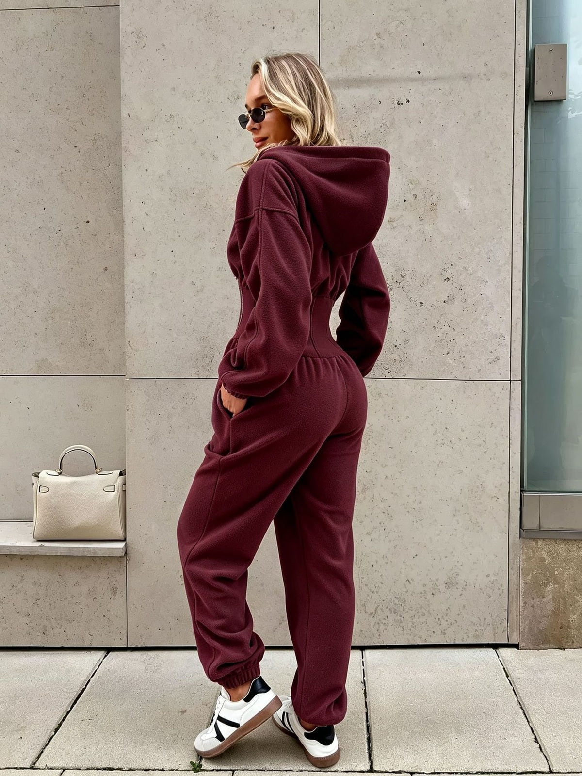 Hooded Zip-Front Corset Waist Jumpsuit