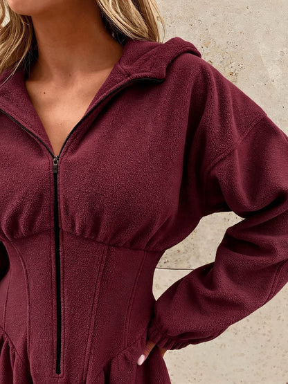 Hooded Zip-Front Corset Waist Jumpsuit