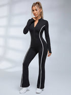 Long Sleeve Contrast Stripe Flare Leg Jumpsuit