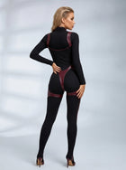 Sculpting Faux Leather Spliced Long Sleeve Jumpsuit