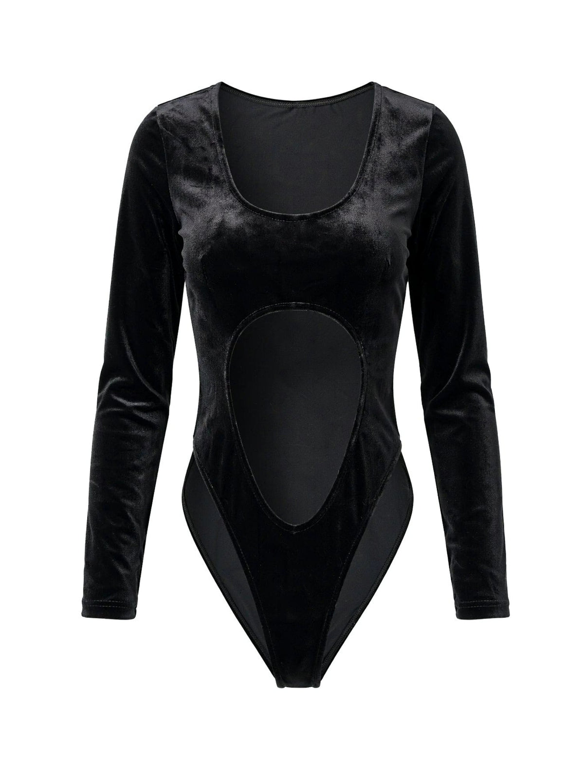 Black Velvet Sheer Panel Long Sleeve Jumpsuit