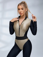 Glossy Two-Tone Long Sleeve Zipper Jumpsuit