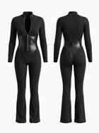 Sculpting Zipper Flare Jumpsuit with Glossy Panels