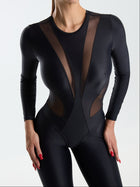 Sculpting Mesh Panel Long Sleeve Jumpsuit