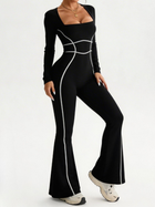 Bodycon Flared Jumpsuit with Contrast Piping