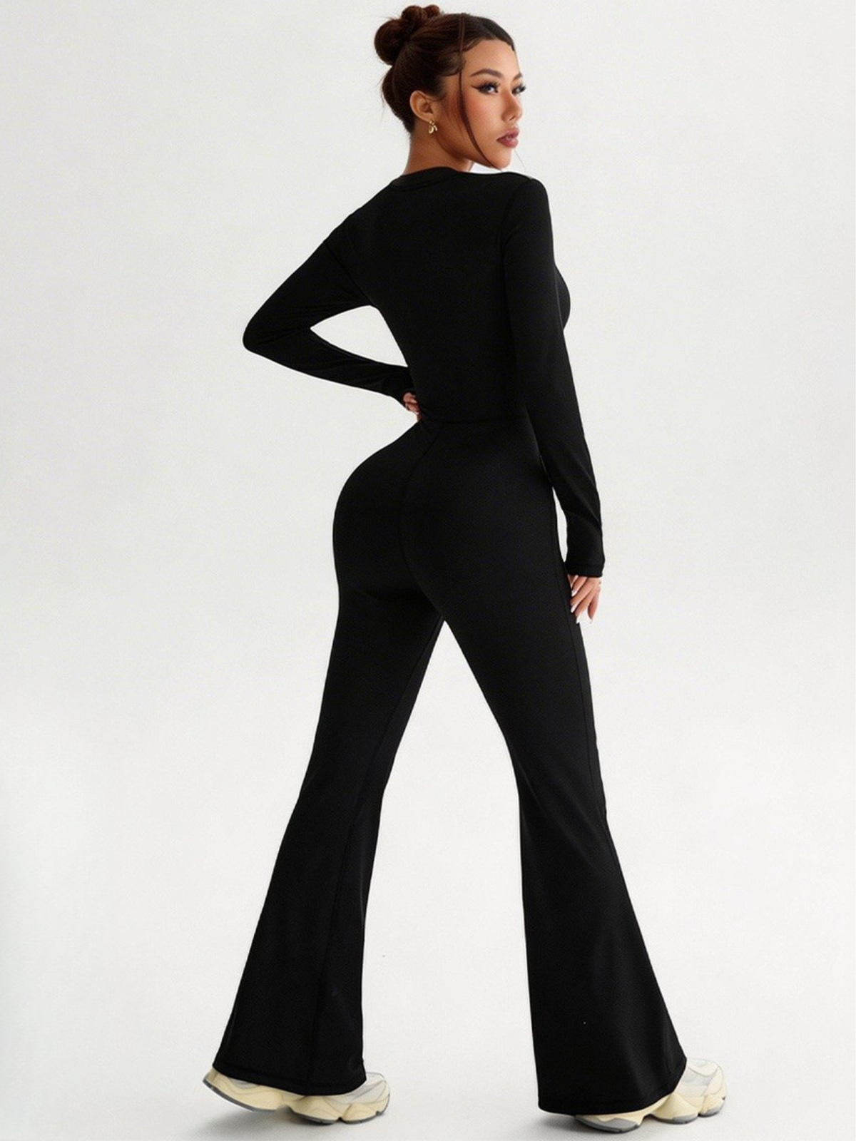 Bodycon Flared Jumpsuit with Contrast Piping