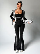 Bodycon Flared Jumpsuit with Contrast Piping