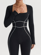 Bodycon Flared Jumpsuit with Contrast Piping