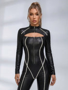 Sleek Reflective Piping Faux Leather Jumpsuit