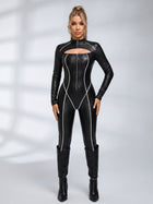 Sleek Reflective Piping Faux Leather Jumpsuit