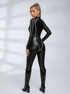 Sleek Reflective Piping Faux Leather Jumpsuit