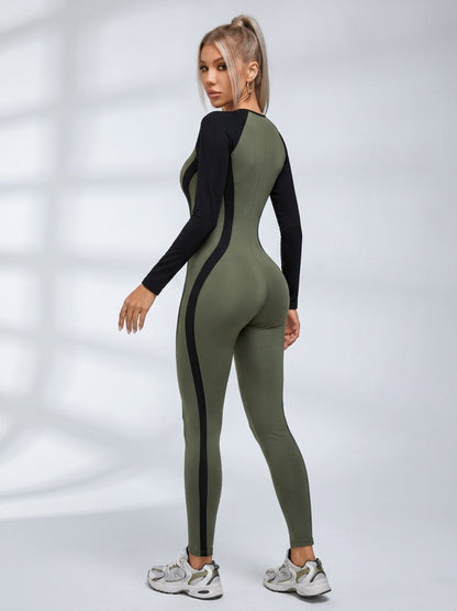 Sculpting Color Block Half-Zip Jumpsuit