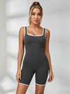 U Collar Contrast Color Stripes Backless Romper