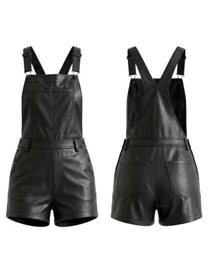 Unique Pocket Leather Short Romper