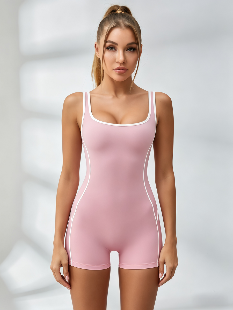 Contrast-Trim Scoop-Back Romper