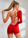 One-Shoulder Lace-Up Unitard Romper