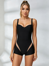 Sweetheart-Neck Mesh-Cutout Compression Romper