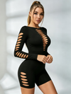 Cutout Long-Sleeve Open-Back Active Romper
