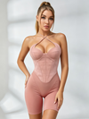 Corset‑Style Cross‑Halter Tie‑Back Compression Romper