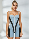 Zip‑Front Corset‑Style Color‑Block Romper