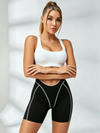 Color‑Block Racerback Sports Bra & Contour‑Stitch Biker Shorts Set
