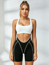 Color‑Block Racerback Sports Bra & Contour‑Stitch Biker Shorts Set