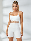 Ribbed Camisole Lattice-Cutout Compression Romper