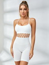 Ribbed Camisole Lattice-Cutout Compression Romper