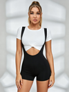 Knotted Crop Tee Layered Suspender Romper