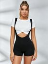 Knotted Crop Tee Layered Suspender Romper
