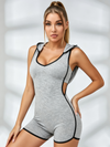Hooded Cutout Contrast-Piping Athleisure Romper