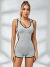 Hooded Cutout Contrast-Piping Athleisure Romper
