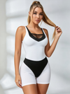 Black-and-White Mesh-Cutout Color-Block Compression Romper