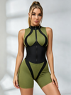 Olive-Green Textured High-Neck Romper