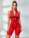Red Black-Contrast Stitched Compression Romper