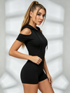 Cold Shoulder Zip Front Hooded Short Romper