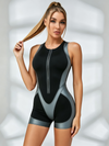 Spliced Panel Zip Front Athletic Romper