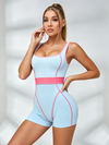 Pink Waistband Square Neck Short Jumpsuit