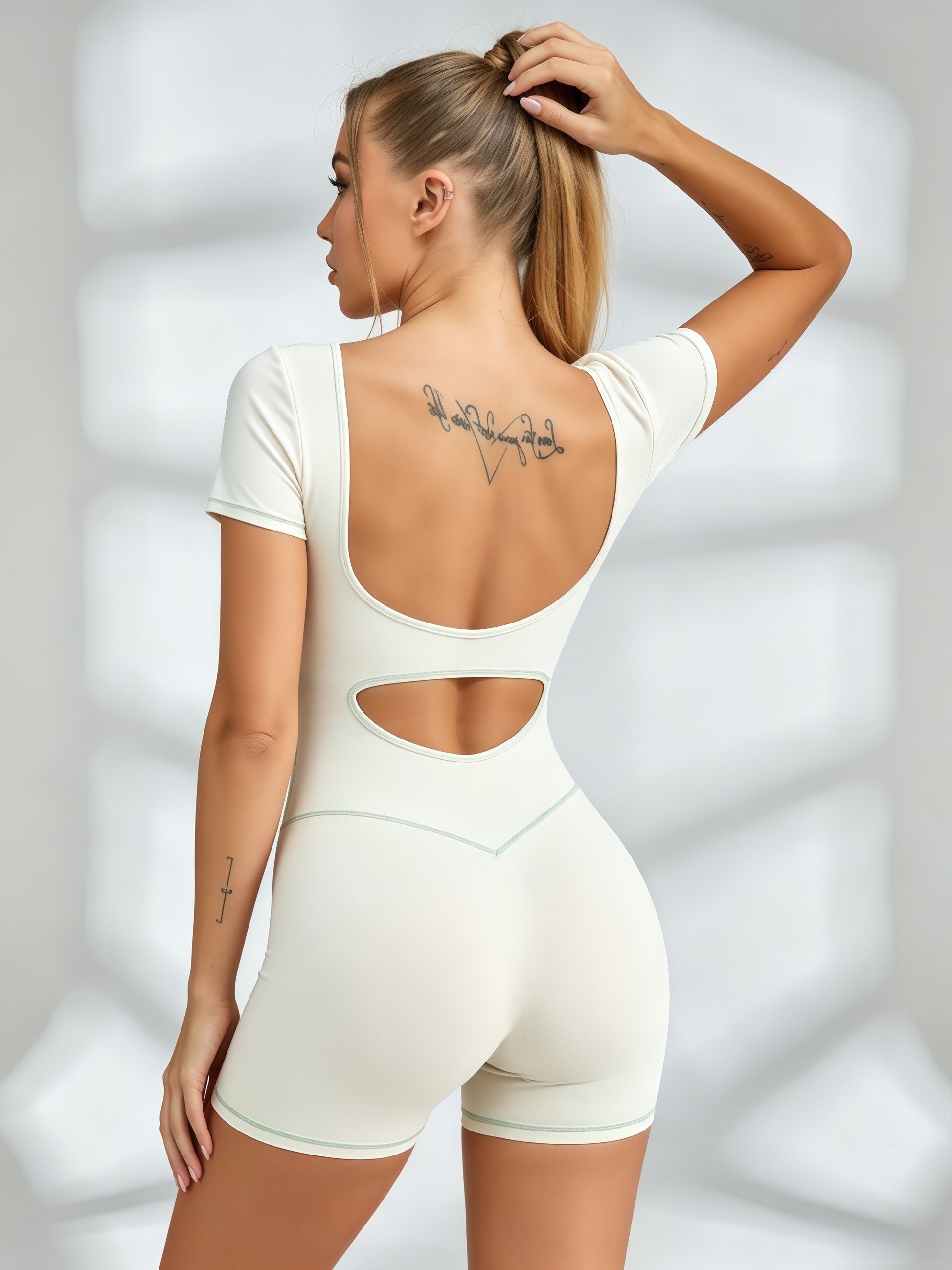 Short Sleeve Zip Front Waist Cutout Short Romper