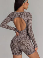 Leopard Print Cutout Long Sleeve Romper