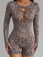 Leopard Print Cutout Long Sleeve Romper
