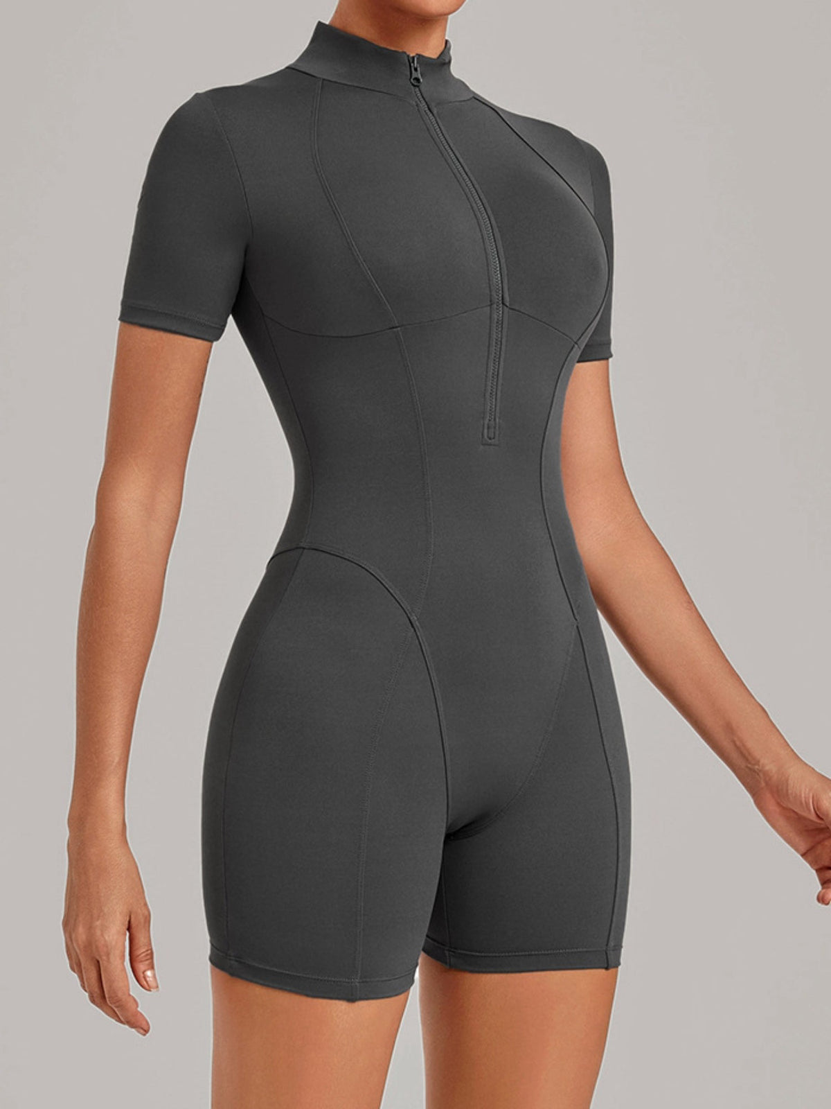 Half Zip Short Sleeve Workout Romper