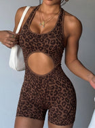 Leopard Print Cutout Sleeveless Workout Romper